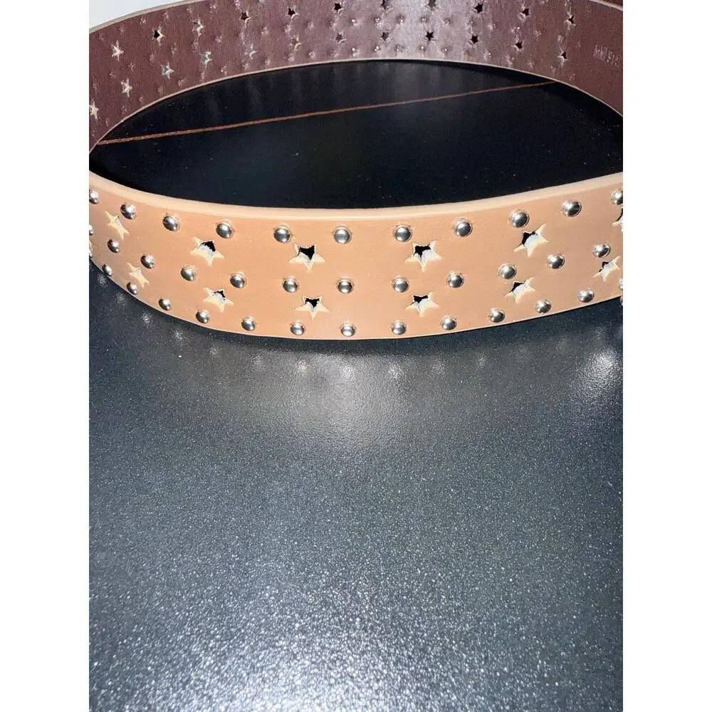 Studded Star Cutout Belt Tan Western Boho Festival Y2K Style